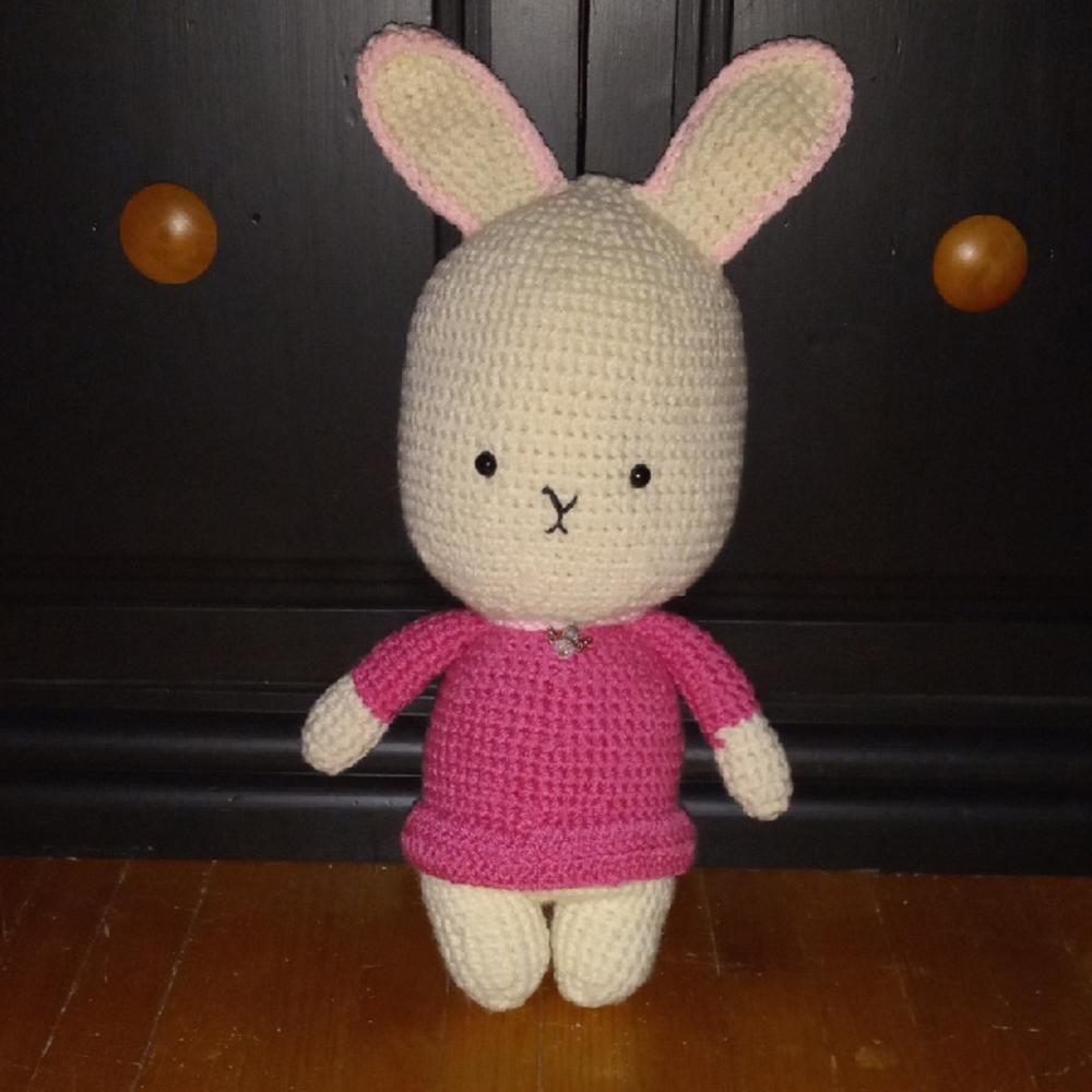 Pink and Cream Crochet Bunny Plush